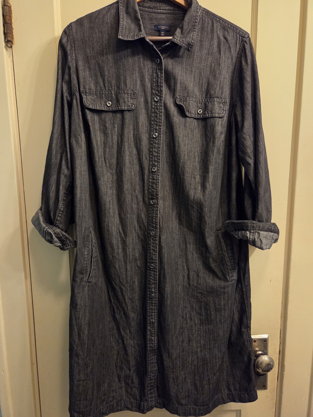 Talbots Black Denim Midi Shirt Dress Or Duster. Sz 16W